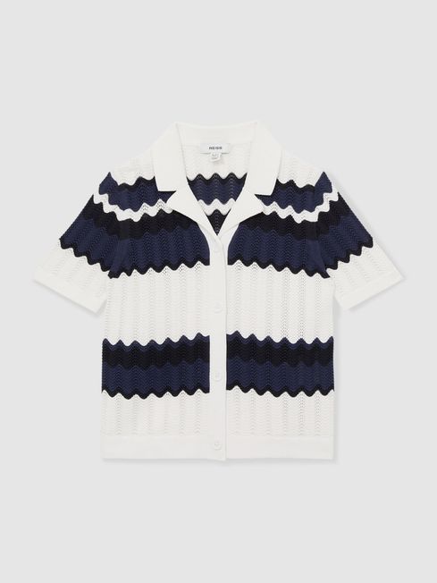 Reiss Navy Alba 13-14 yrs Zig-Zag Pointelle-Knit Top