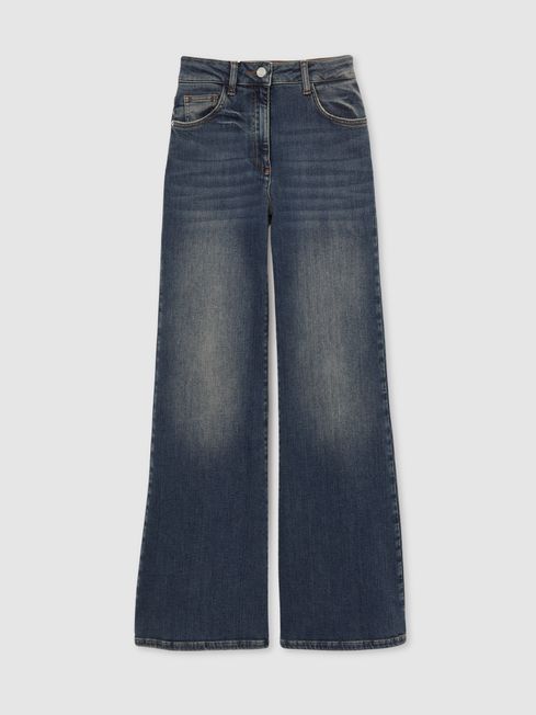 Reiss Mid Blue Bonnie Petite Mid-Rise Flared Jeans