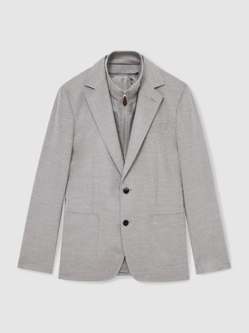 Reiss Grey Patch Regular-Fit Single-Breasted Blazer With Gilet Insert
