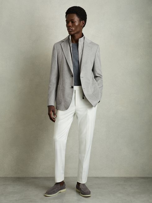 Reiss Grey Patch Regular-Fit Single-Breasted Blazer With Gilet Insert