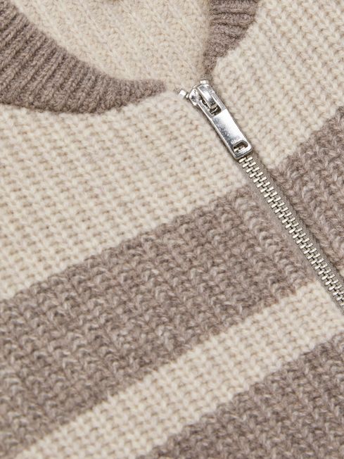 Reiss Neutral/Brown Alexa Wool Stripe Zip-Through Cardigan