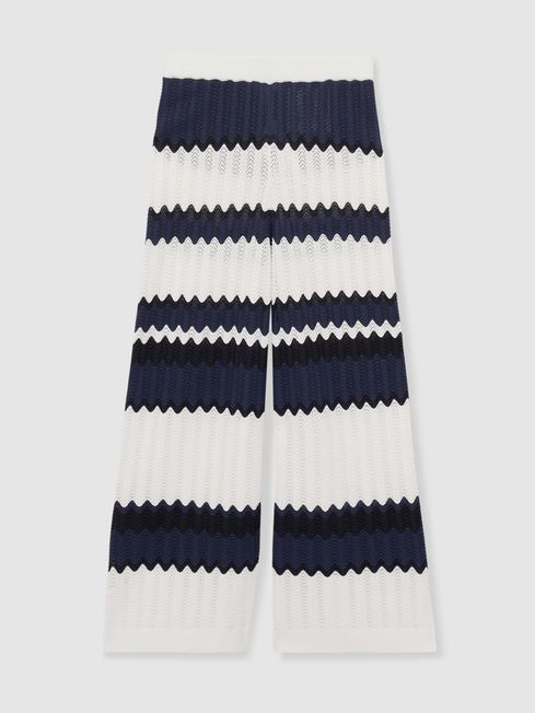 Reiss Navy Alba 13-14 yrs Zig-Zag Pointelle-Knit Trousers