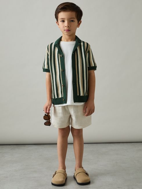 Reiss Green Carrington 3-9 yrs Cotton Crochet Stripe Cuban Shirt