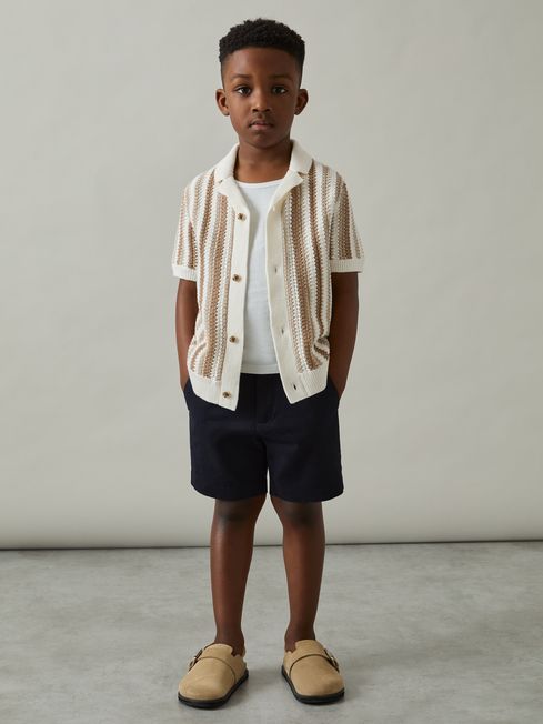 Reiss Natural Carrington 3-9 yrs Cotton Crochet Stripe Cuban Shirt