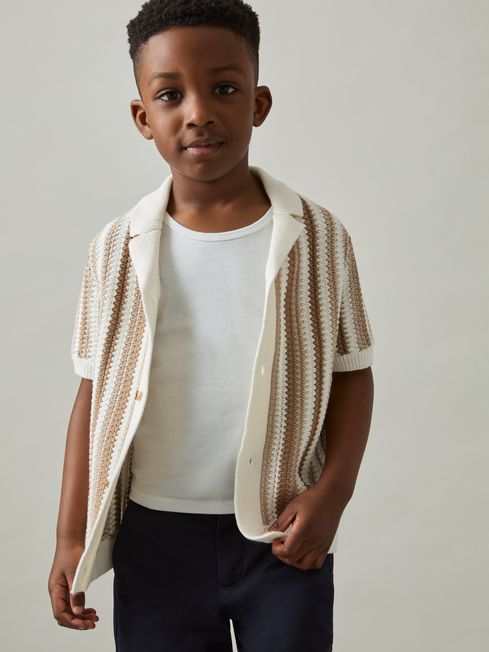 Reiss Natural Carrington 9-13 yrs Cotton Crochet Stripe Cuban Shirt