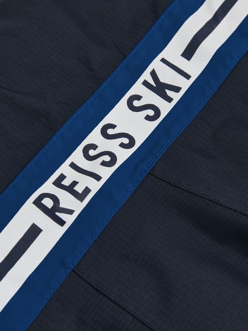 Reiss White/Navy/Blue Arcs Logo-Print Ripstop Salopettes Trousers