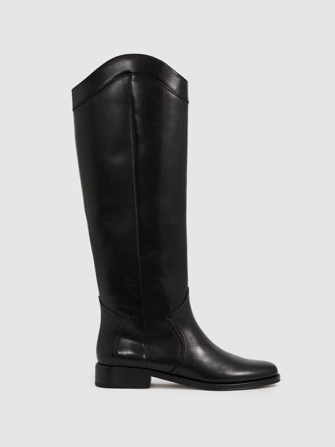 Paige Leather Knee High Riding Boots in Black REISS Germany