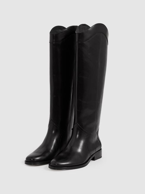 Paige Leather Knee High Riding Boots in Black REISS Germany
