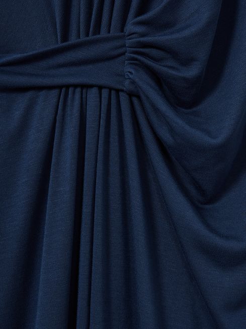 Draped Jersey Midi Dress in Blue