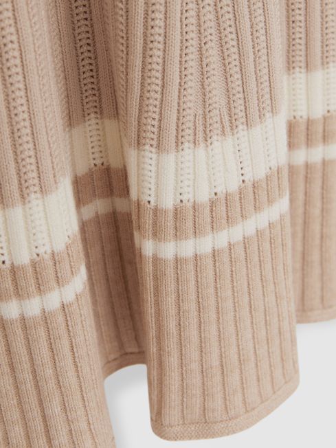 Reiss Pale Pink Colette Rib-Knit Pointelle Flared Dress