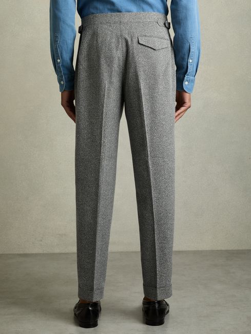 Reiss Soft Grey Cut Puppytooth-Check Tailored Trousers
