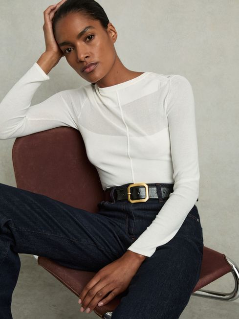 Reiss Black Edna Leather Edged-Buckle Belt
