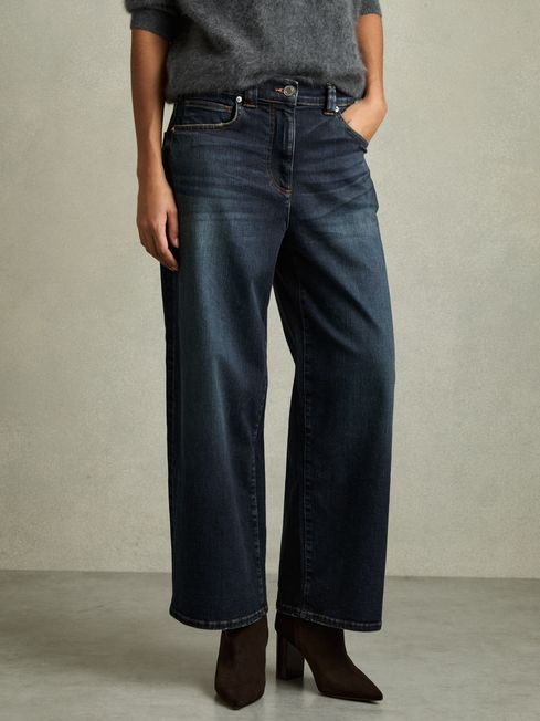 Reiss Dark Blue Myrtle Denim Culotte Jeans