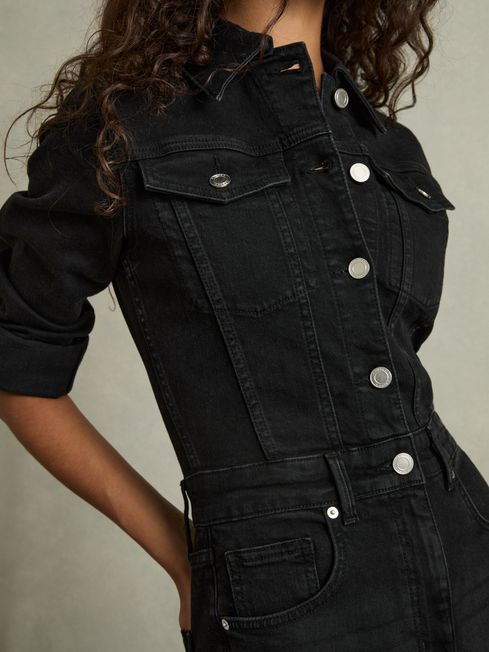 Reiss Black Celeste Cotton-Blend Denim Relaxed-Fit Jumpsuit