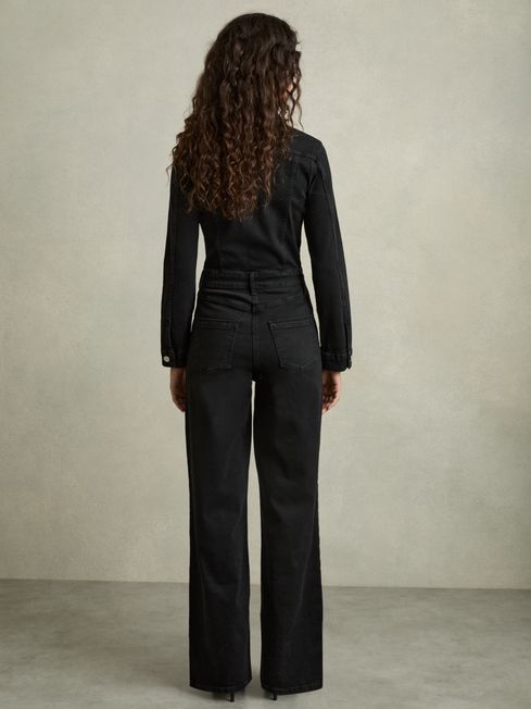 Reiss Black Celeste Cotton-Blend Denim Relaxed-Fit Jumpsuit