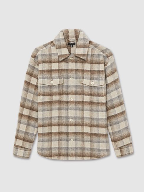 Brushed Wool-Blend Check Overshirt in Oatmeal