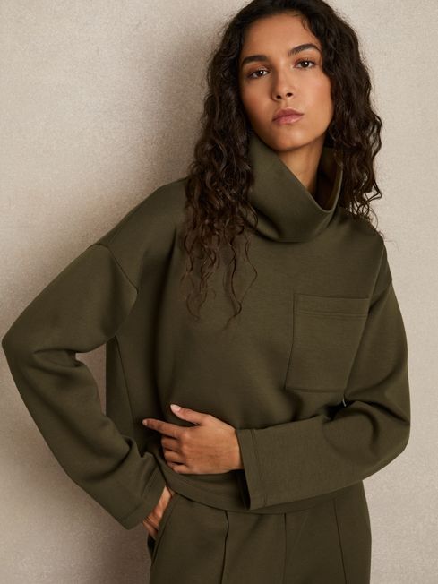 Reiss Khaki Iris Jersey Funnel-Neck Sweatshirt