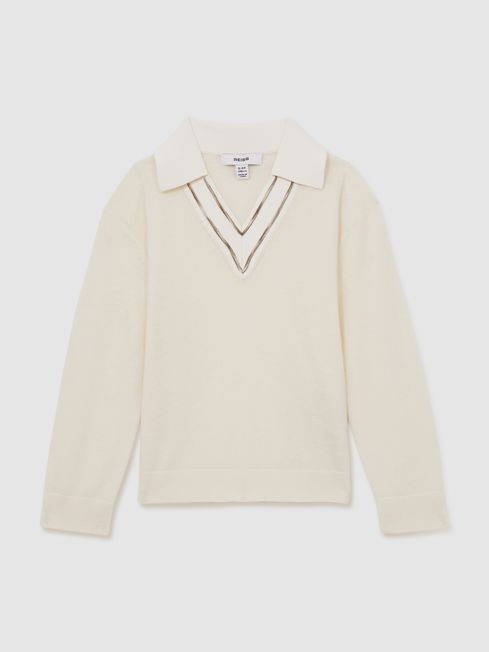 Reiss Ivory Neena 13-14 yrs Wool Collared Cricket Jumper
