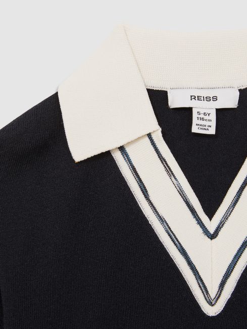 Reiss Navy Neena Wool Collared Cricket Jumper