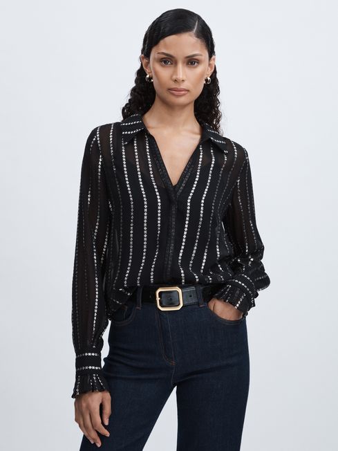 Paige Sheer Floral-Stripe Blouse