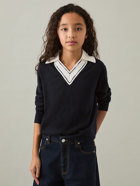Reiss Navy Neena 4-9 yrs Wool Collared Cricket Jumper