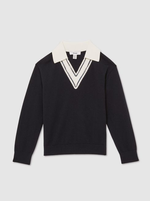 Reiss Navy Neena 4-9 yrs Wool Collared Cricket Jumper