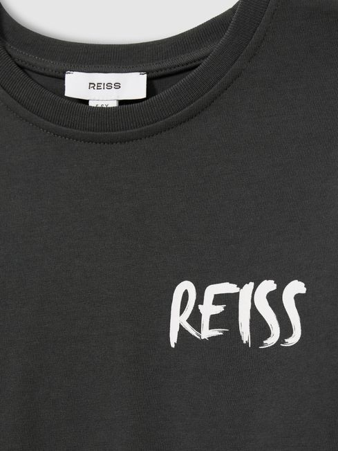 Reiss Washed Black Abbott 100% Cotton Logo Print Crew Neck T-Shirt