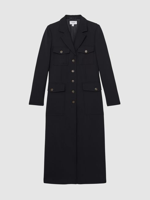 Reiss Navy Madison Petite Wool-Blend Single-Breasted Coat