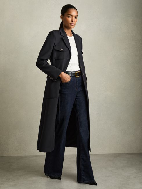 Reiss Navy Madison Petite Wool-Blend Single-Breasted Coat