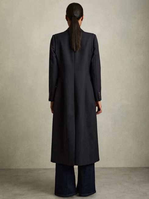 Reiss Navy Madison Petite Wool-Blend Single-Breasted Coat