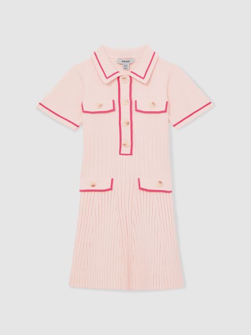 Reiss Pink Sofia 13-14 yrs Rib-Knit Button-Down Dress