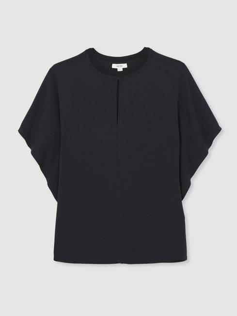 Reiss Navy Tania Draped Sleeve Top