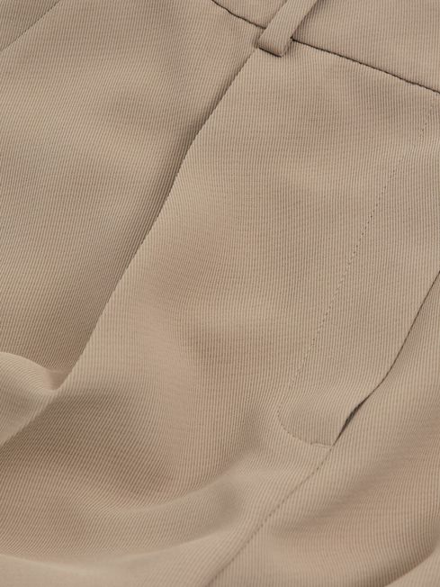 Reiss Mink Neutral Eden Elasticated-Waist Wide-Leg Twill Trousers