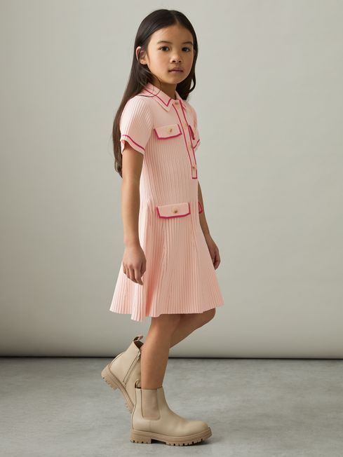 Reiss Pink Sofia 9-13 yrs Rib-Knit Button-Down Dress