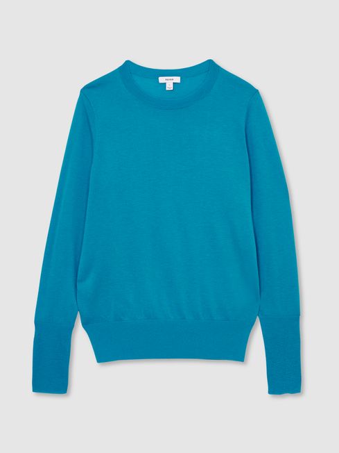Reiss Blue Wendy Fine-Knit Crew-Neck Jumper With Cashmere