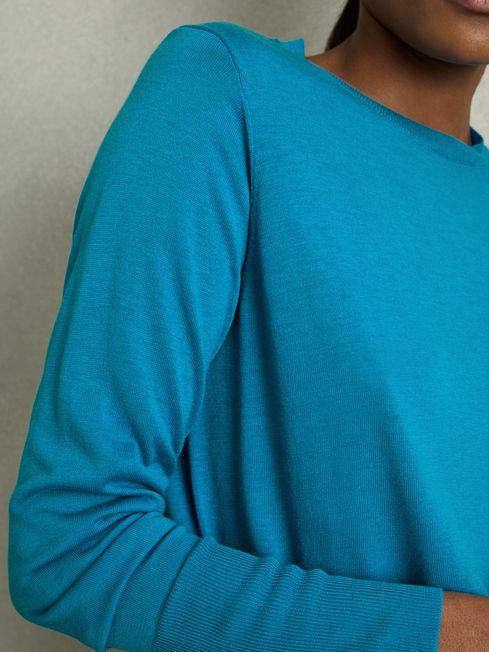 Reiss Blue Wendy Fine-Knit Crew-Neck Jumper With Cashmere