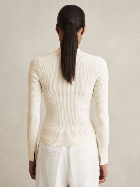 Reiss Ivory Lauri Ribbed Knit Craft Stitch Top