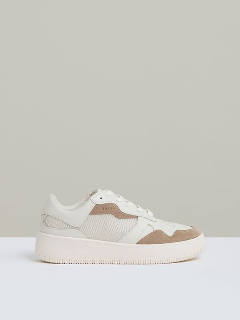Reiss Taupe Ruth Leather And Mesh Platform Trainers