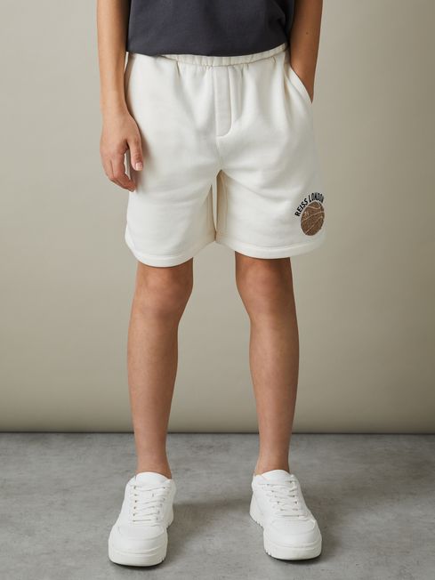 Reiss Off White Arto 9-13 yrs Basketball-Embroidered Shorts