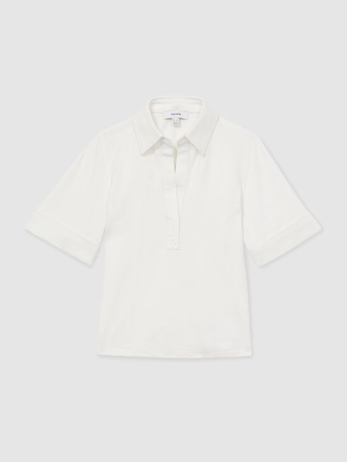 Reiss Cream Astrid Open-Collar Polo Shirt