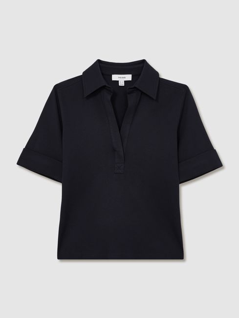 Reiss Navy Astrid Open-Collar Polo Shirt