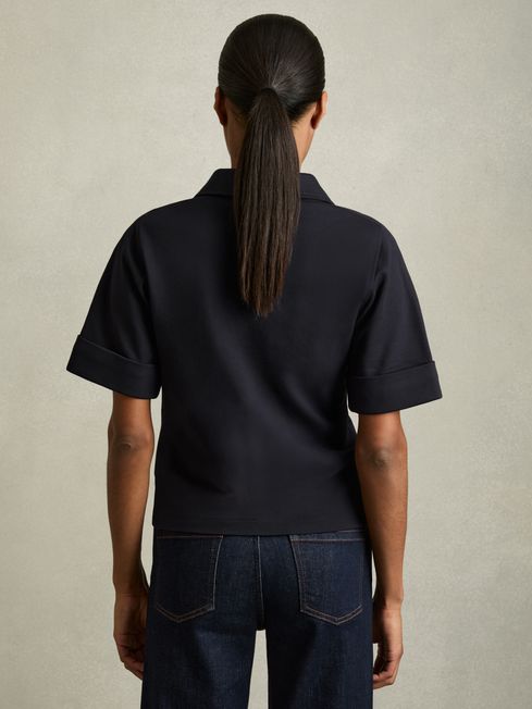Reiss Navy Astrid Open-Collar Polo Shirt
