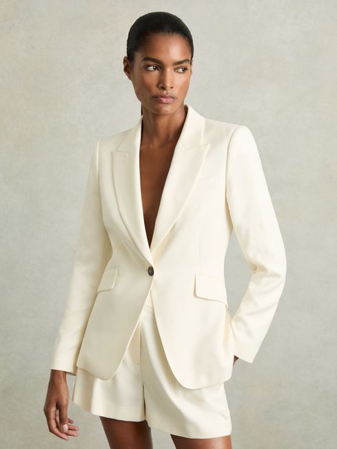 Reiss Cream Millie Single-Breasted Peak-Lapel Tailored Blazer