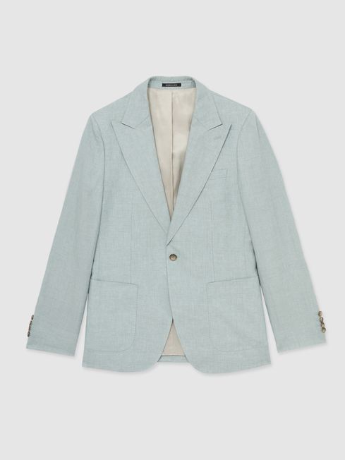 Reiss Ocean Green Warner Linen Single-Breasted Suit Blazer Slim-Fit