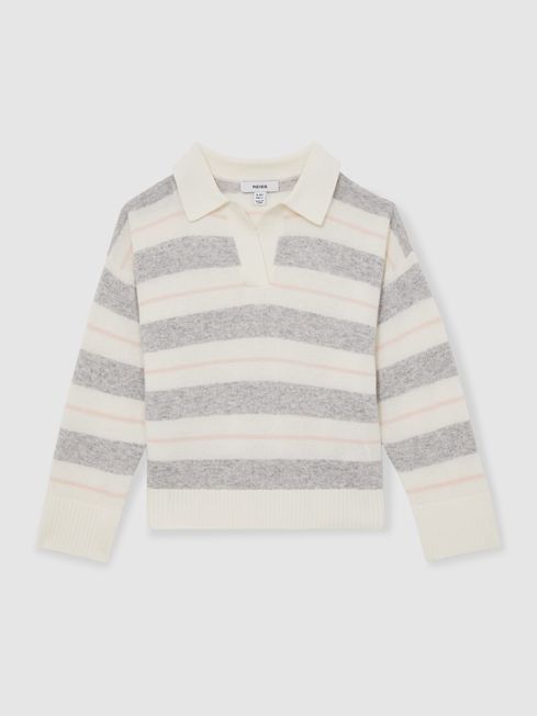 Reiss Grey Eden 4-9 yrs Wool-Blend Striped Collared Jumper With Cashmere