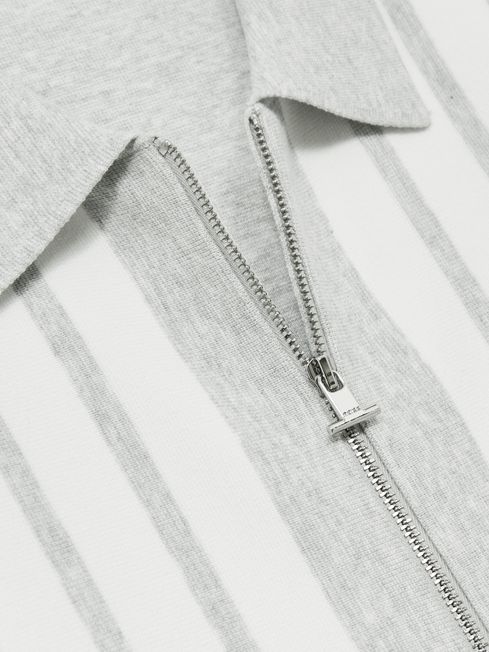 Reiss Grey Melange/White Ambient Striped Zip Through Knitted Jacket