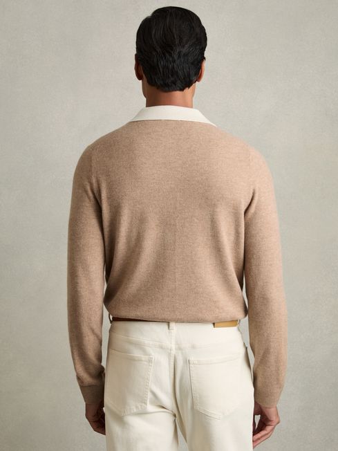Reiss Camel Poland Wool Colourblock Knitted Shirt