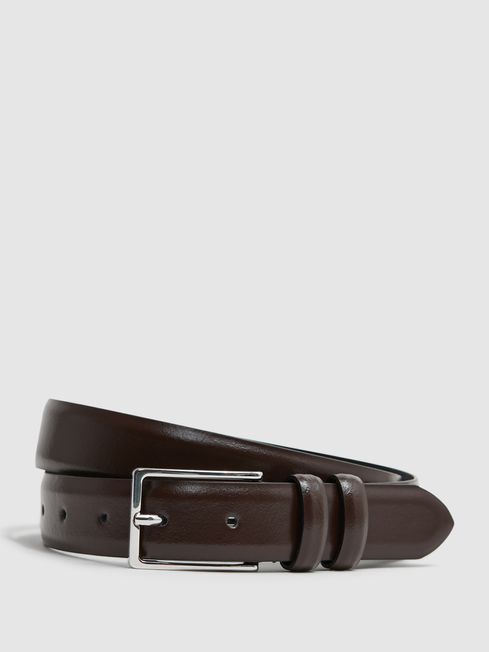 Reiss Chocolate Dante Smooth Leather Belt