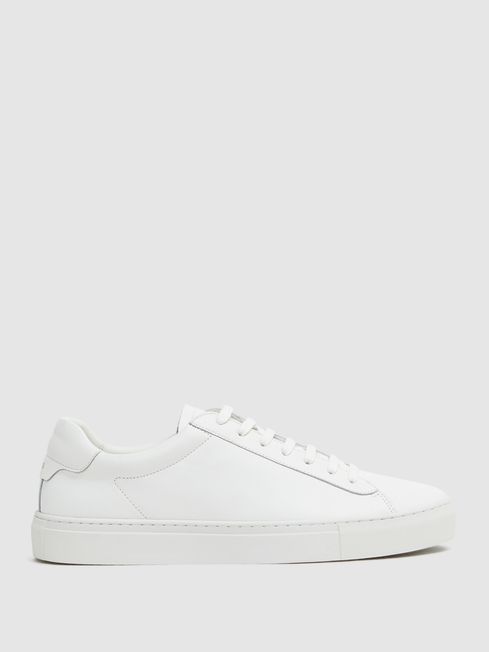 Reiss White Finley Leather Low-Top Trainers