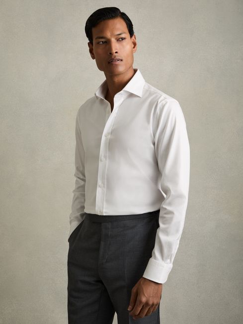 Reiss White Bishopsgate Cotton-Tencel Stretch Shirt